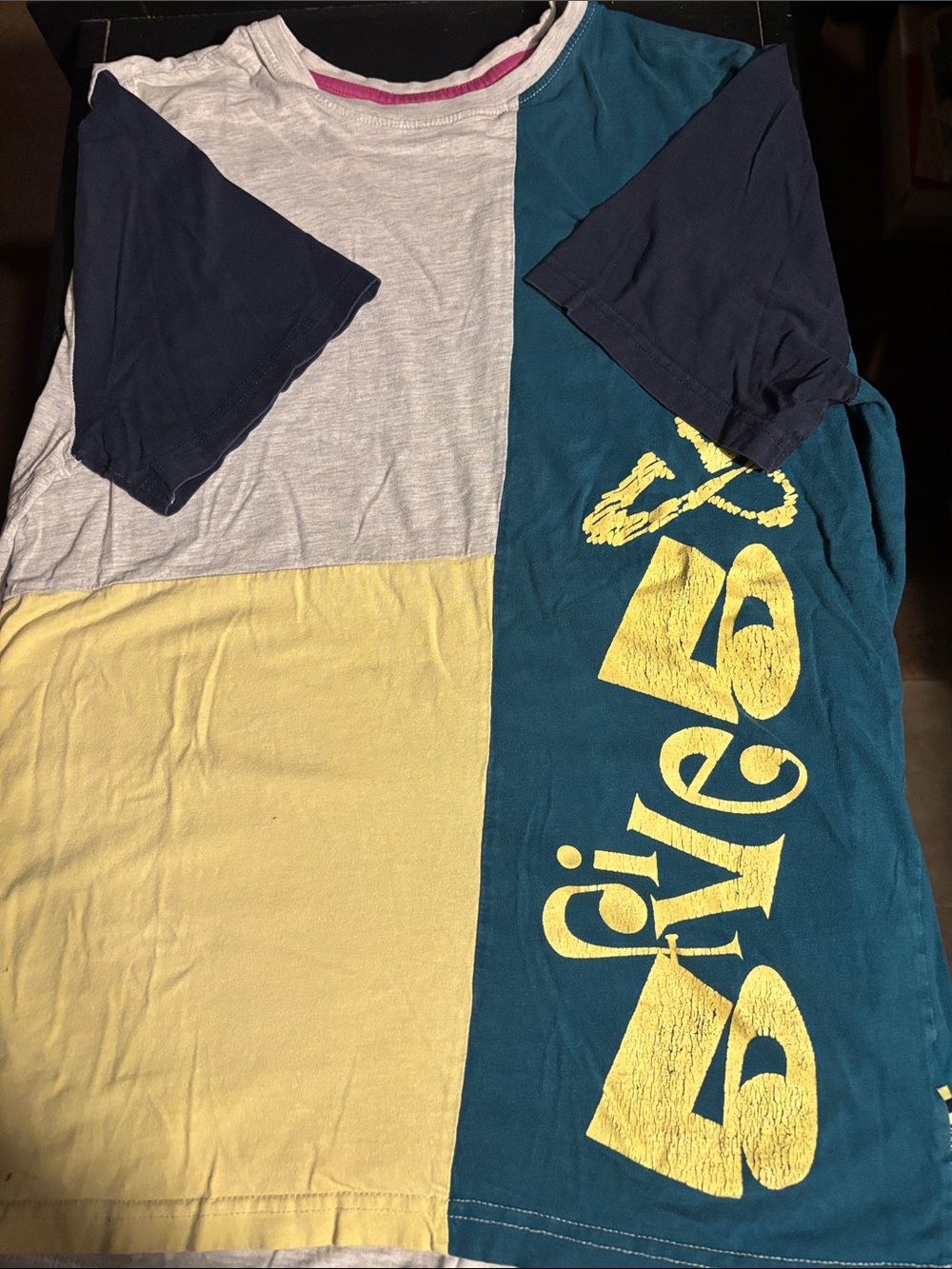Triple Five Soul Colorblock Short Sleeve Tee in Navy, Teal & Yellow